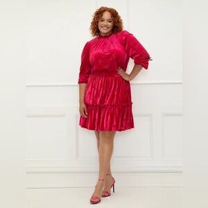 Eloquii Elements Pink Floral Velvet Burnout Mini Dress